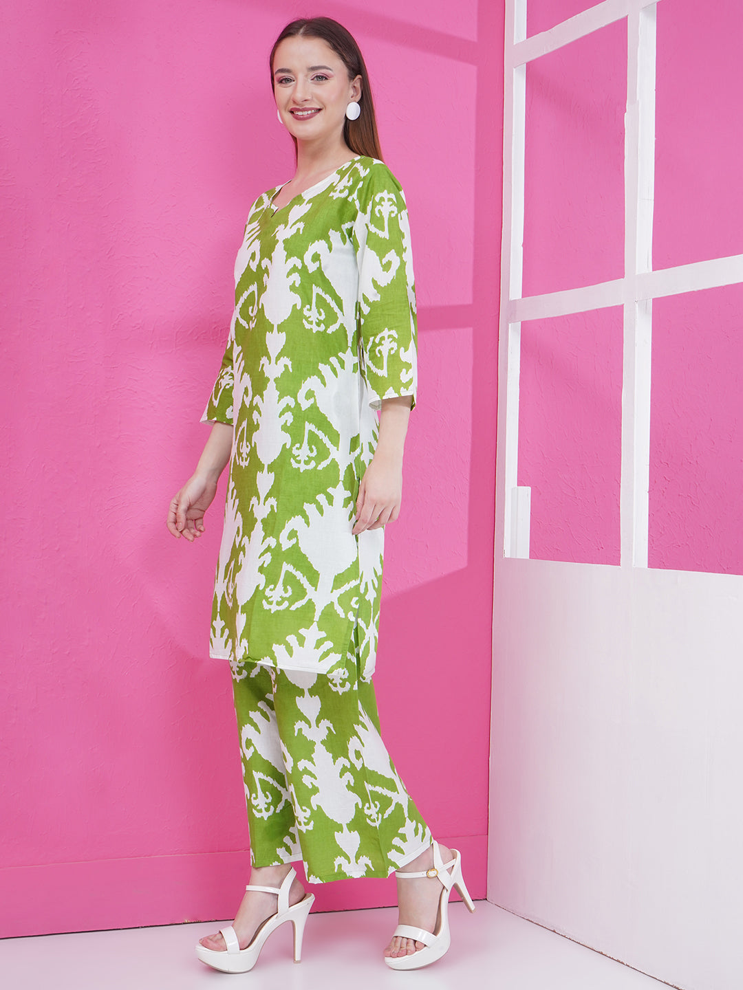 Motifs Printed Cotton Co-ord Set - Green