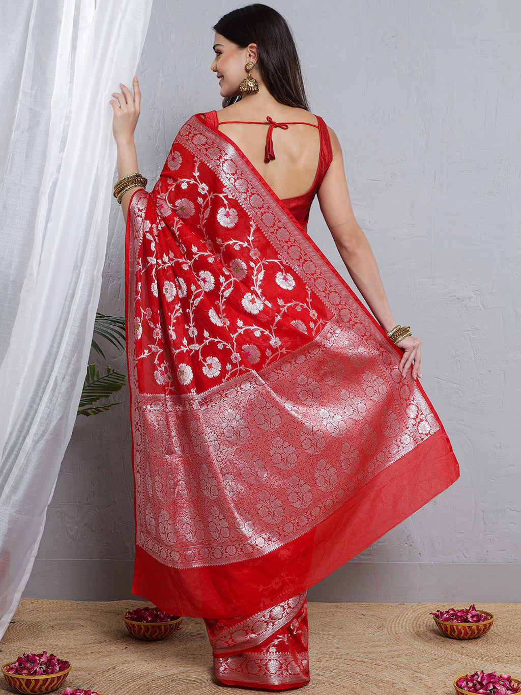Banarasi Silk Meena Jaal Weave Saree - Red