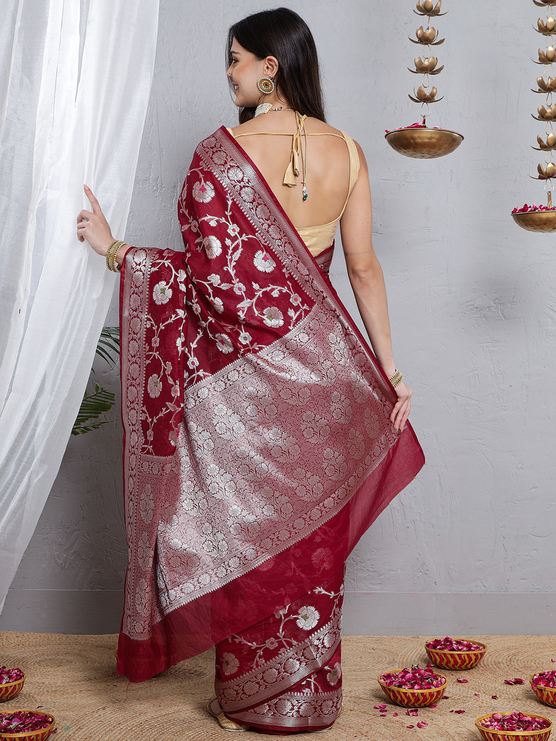 Banarasi Silk Meena Jaal Weave Saree - Maroon