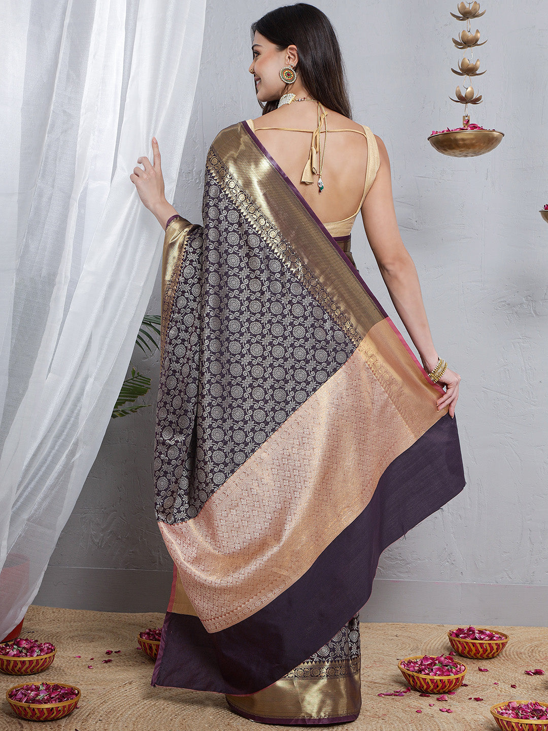 Banarasi Silk Heavy Jaal Weave Saree - Violet