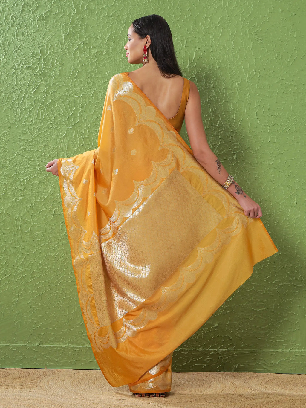 Banarasi Silk Mehrab Design Saree - Mustard Yellow
