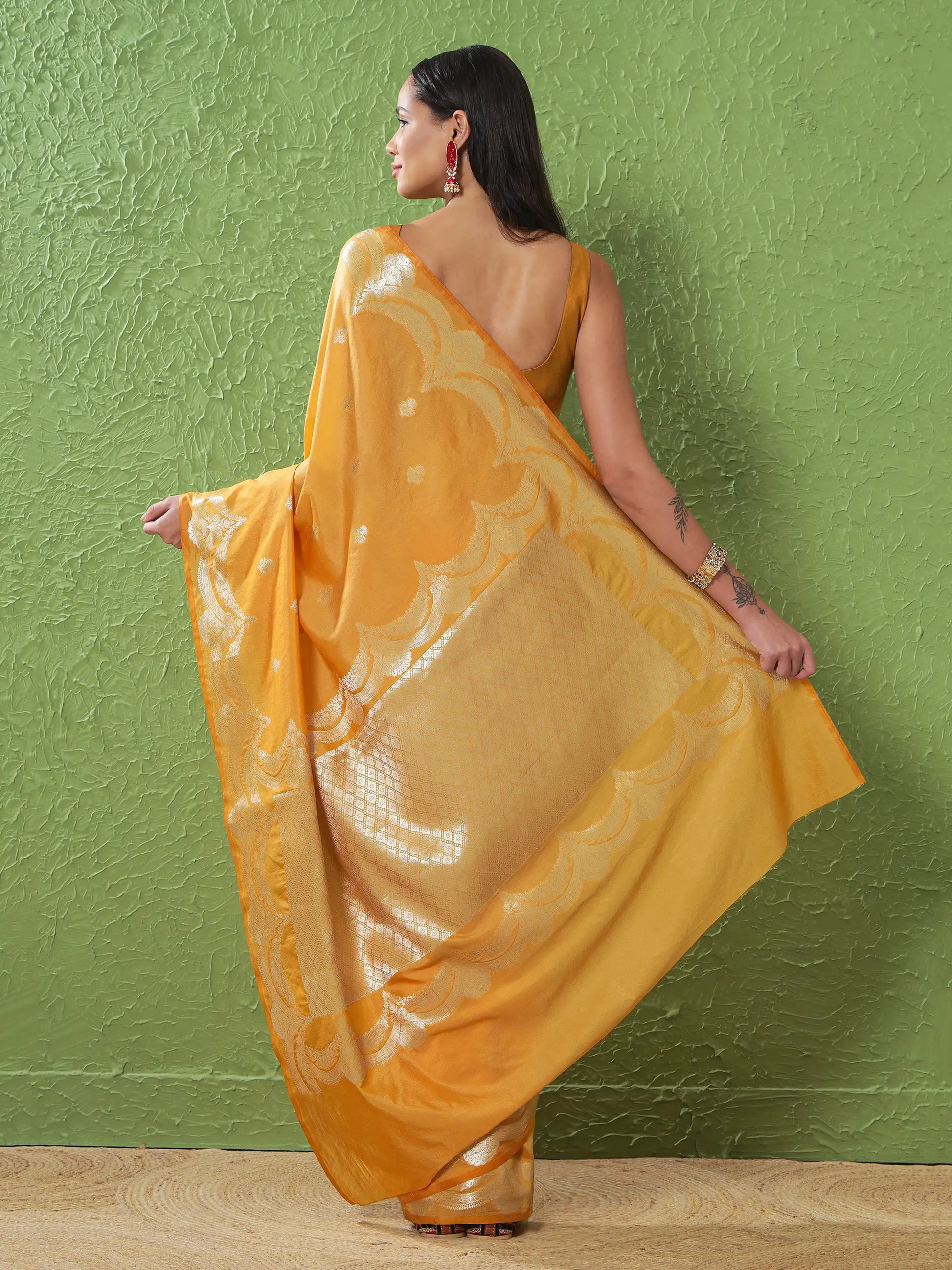 Banarasi Silk Mehrab Design Saree - Mustard Yellow