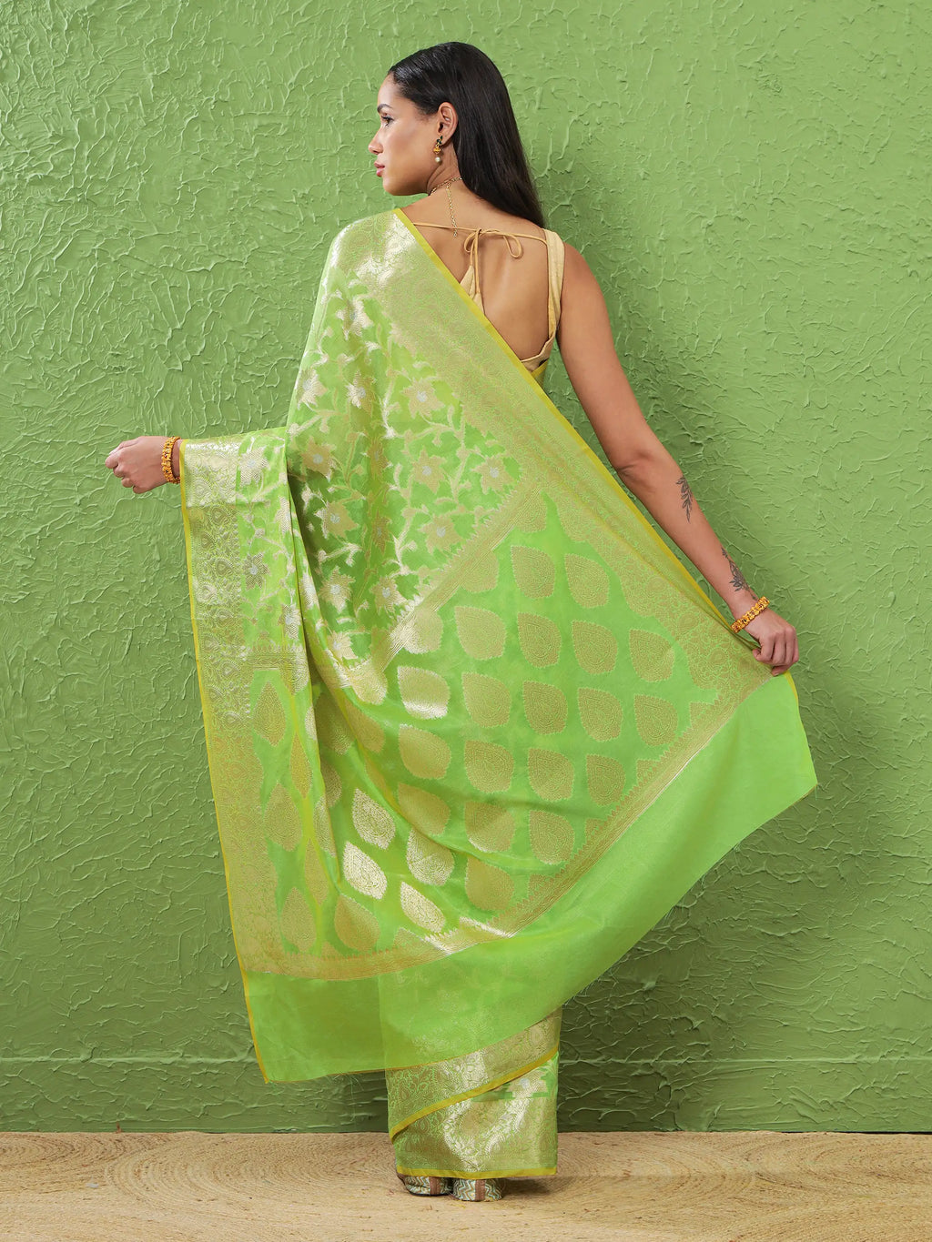 Phool Jaal - Chartreuse Green