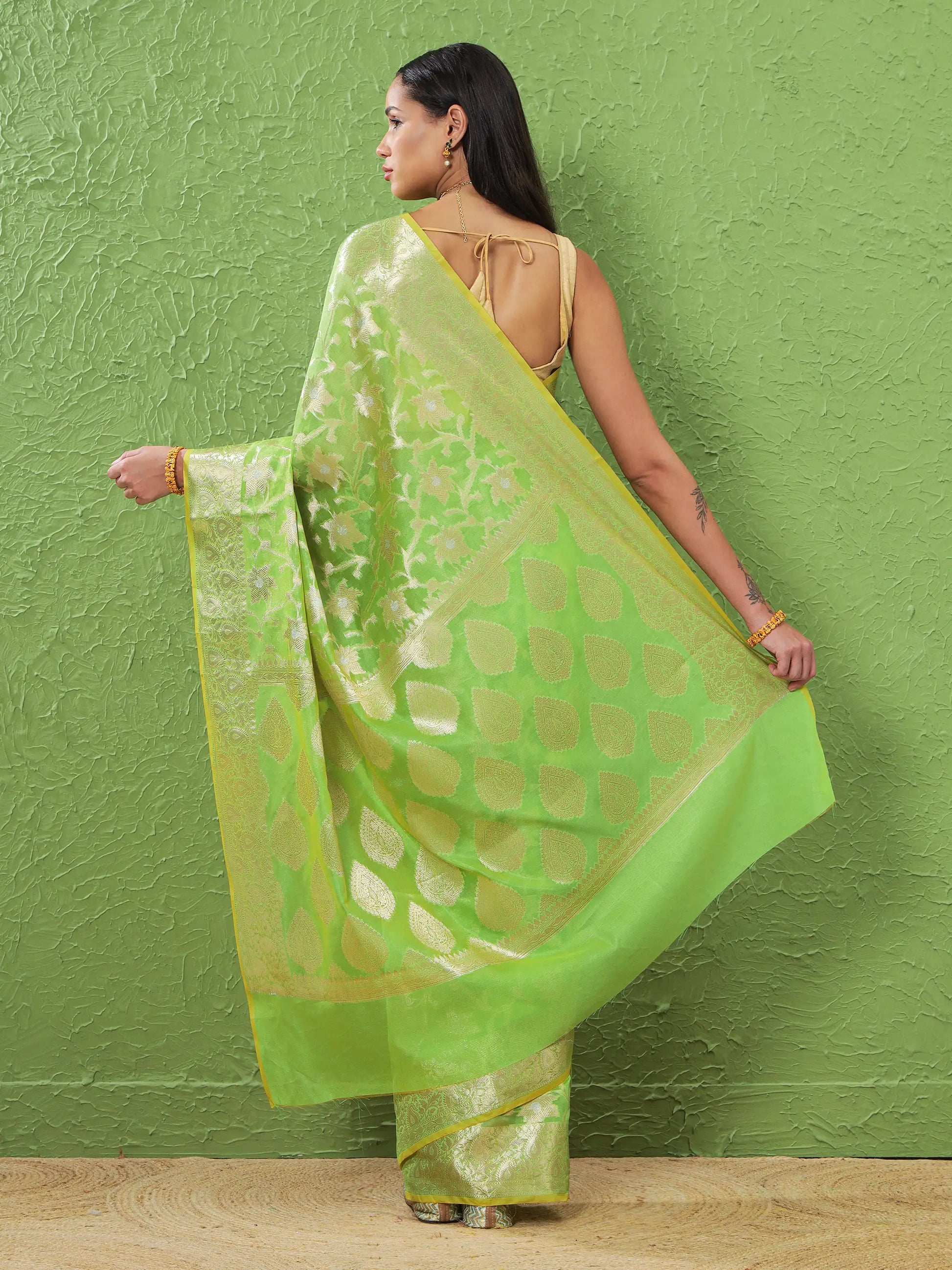 Phool Jaal - Chartreuse Green