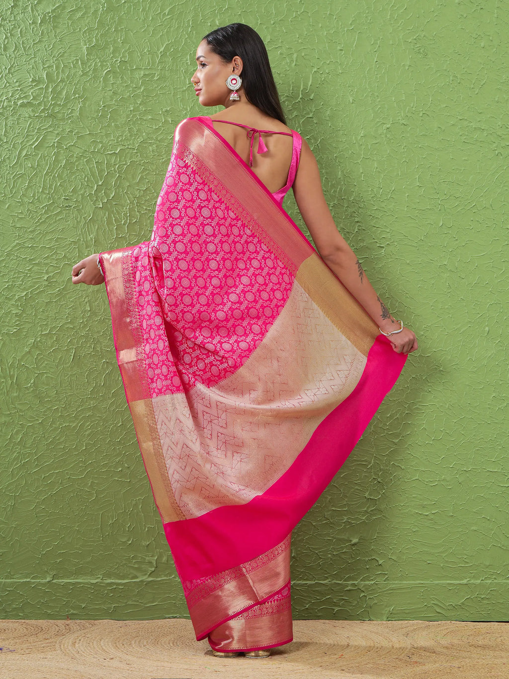 Banarasi Silk Heavy Jaal Weave Saree - Rose Pink