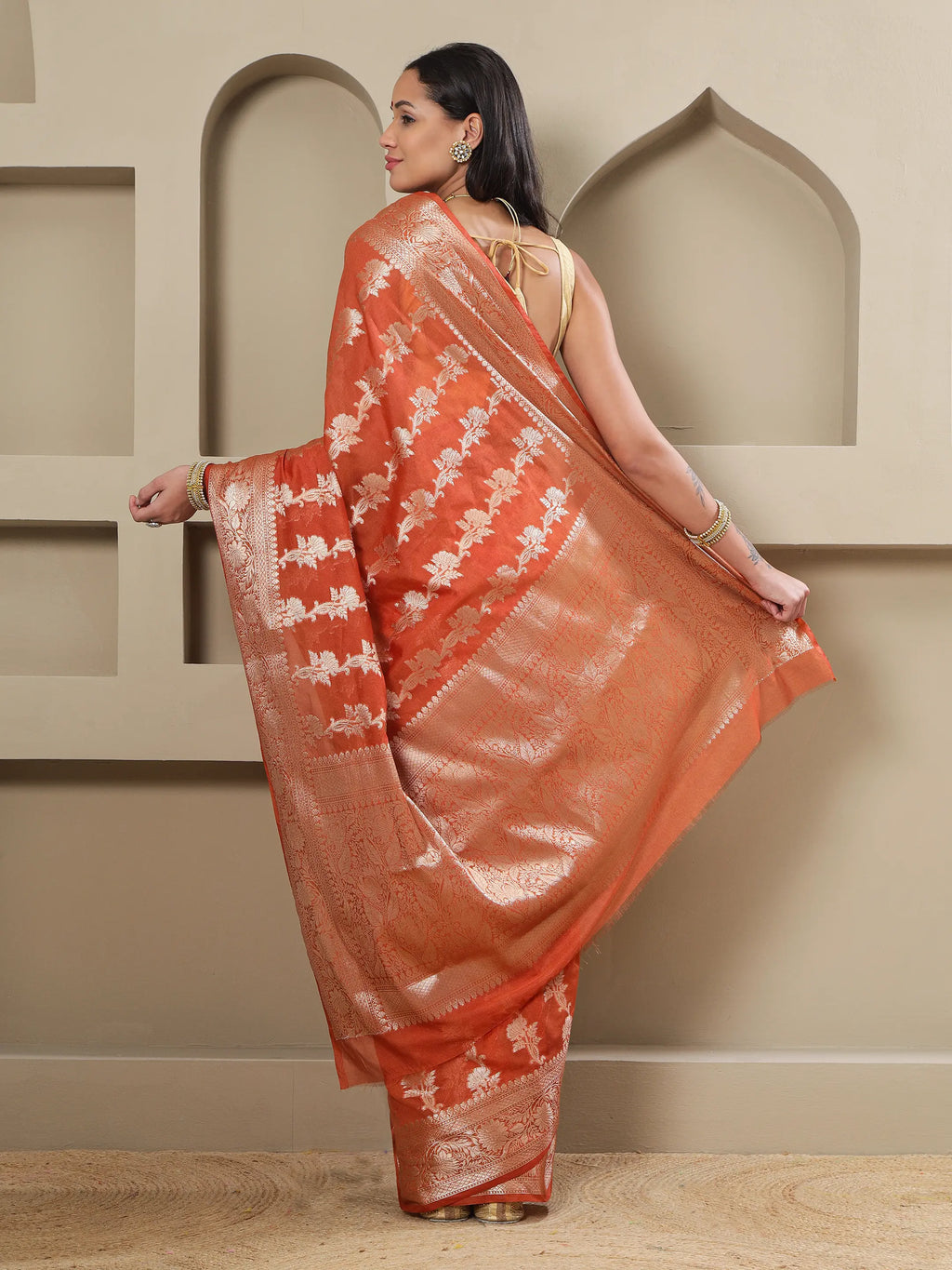 Banarasi Silk Heavy Zari Work - Tangerine Orange