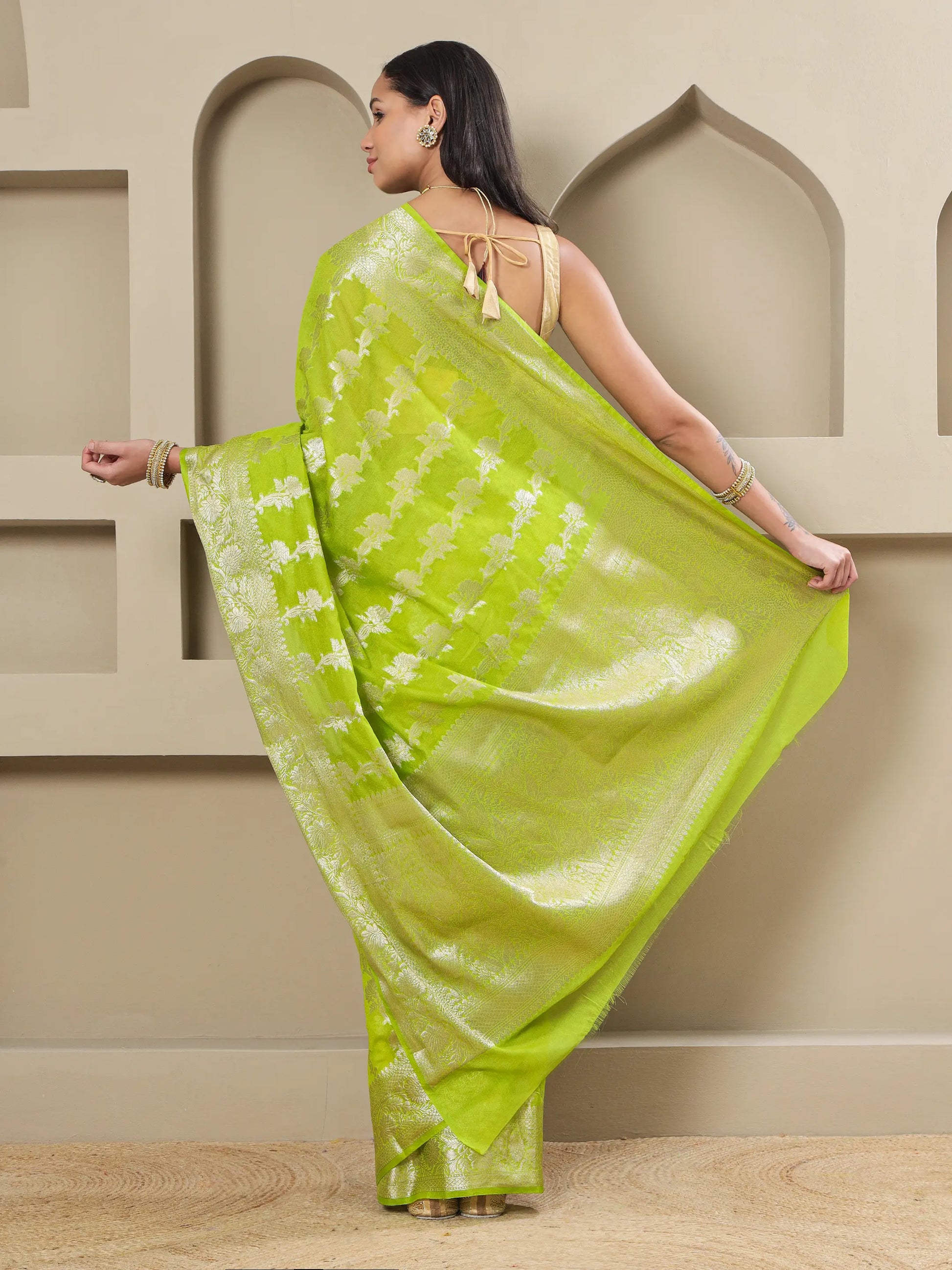 Banarasi Silk Heavy Zari Work - Neon Green