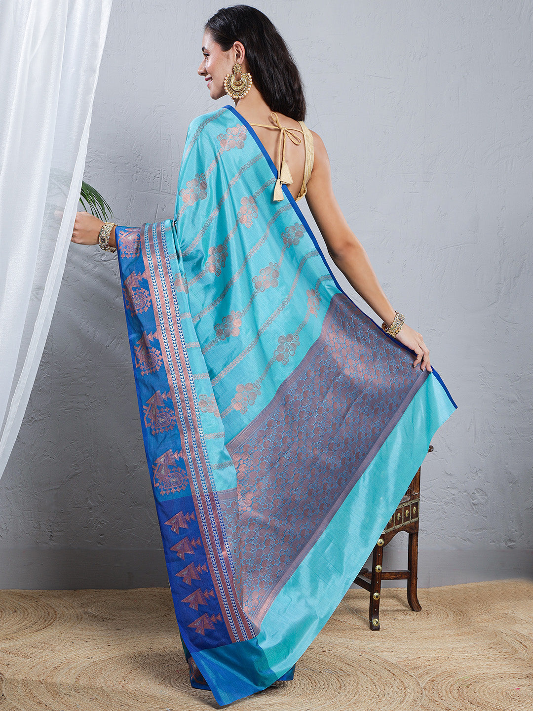 Banarasi Silk Woven Saree - Aqua Blue & Royal Blue