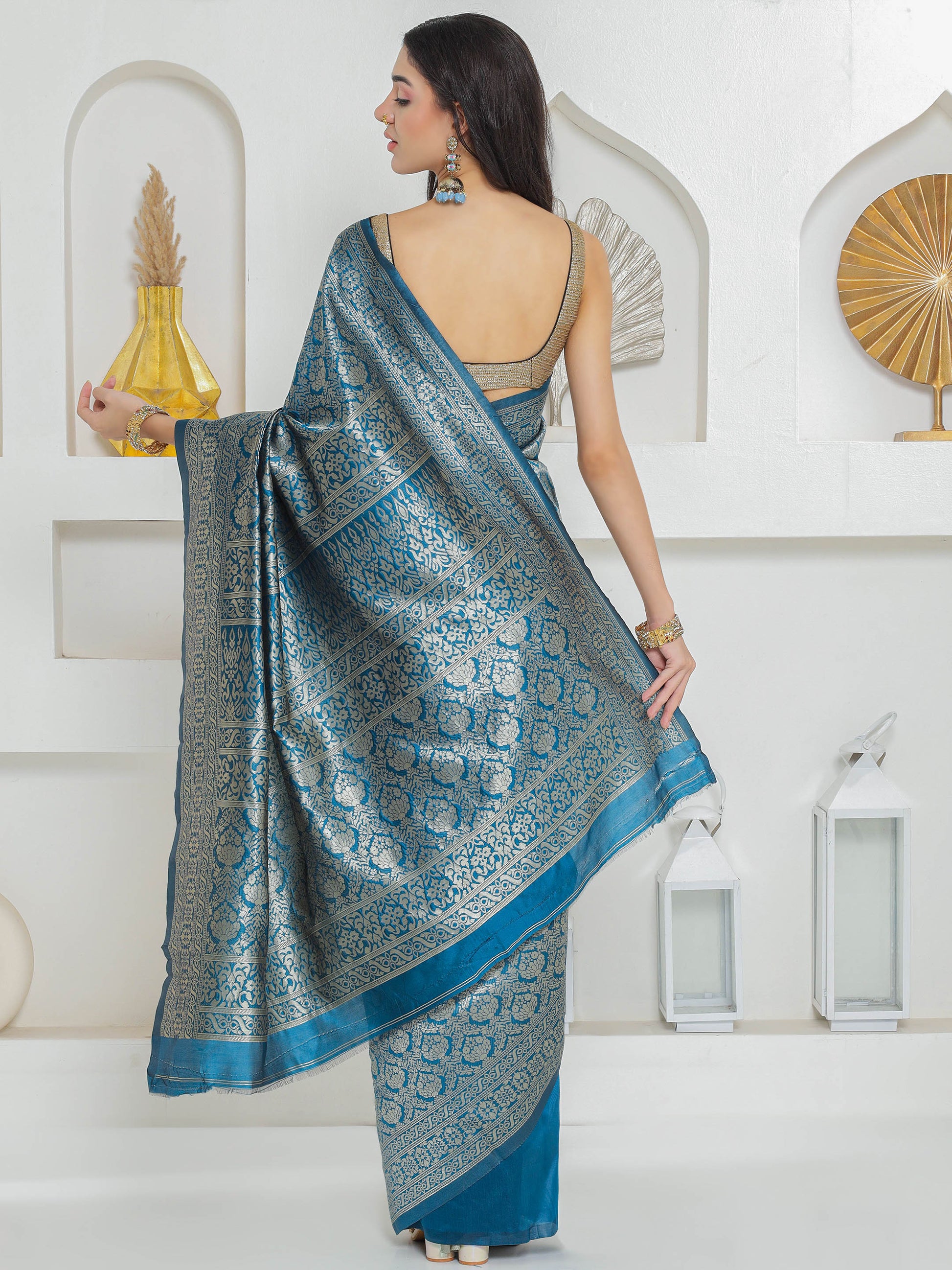Brocade Silk Saree - Midnight Teal