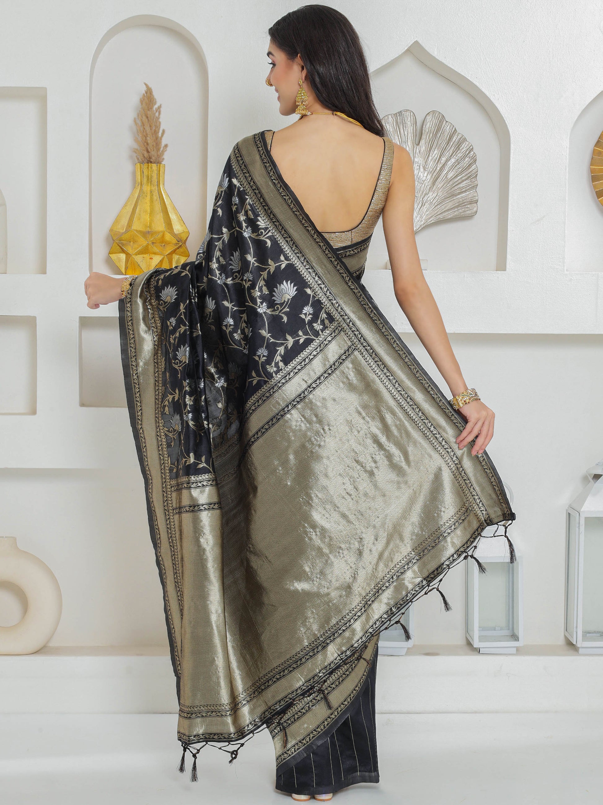 Banarasi Woven Silk Saree - Midnight Black