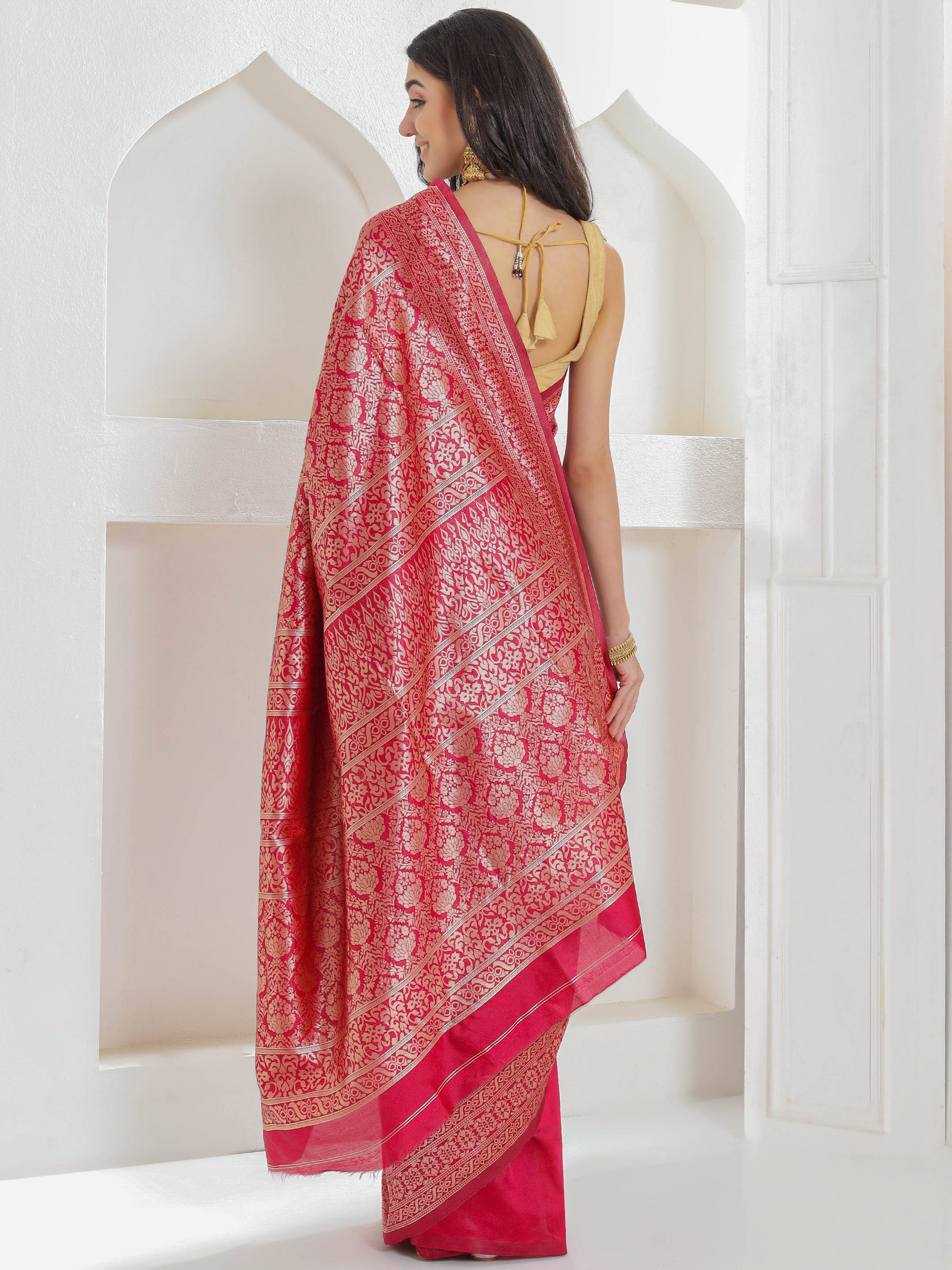 Brocade Silk Saree - Crimson