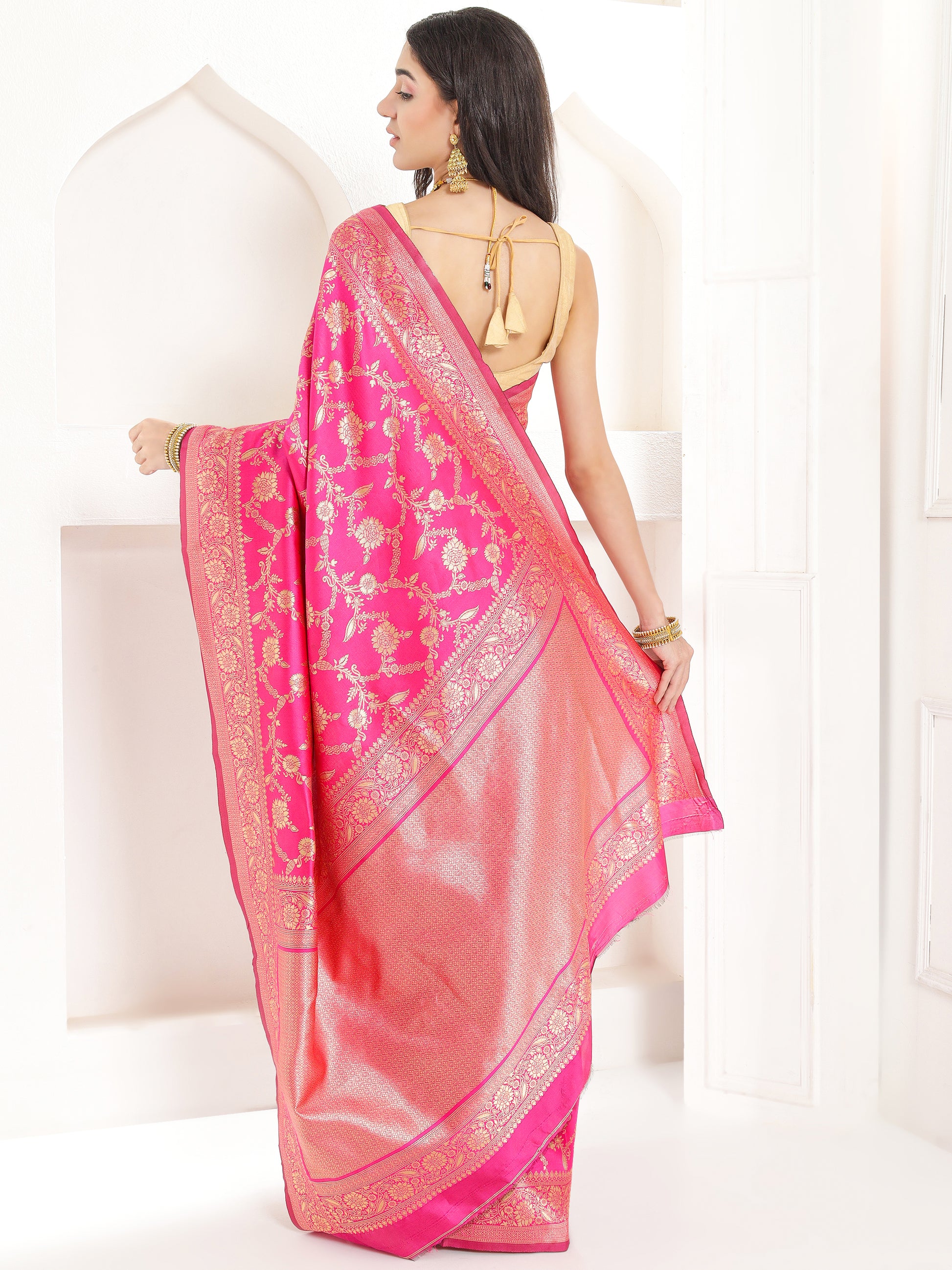 Banarasi Woven Silk Saree - Hot Pink