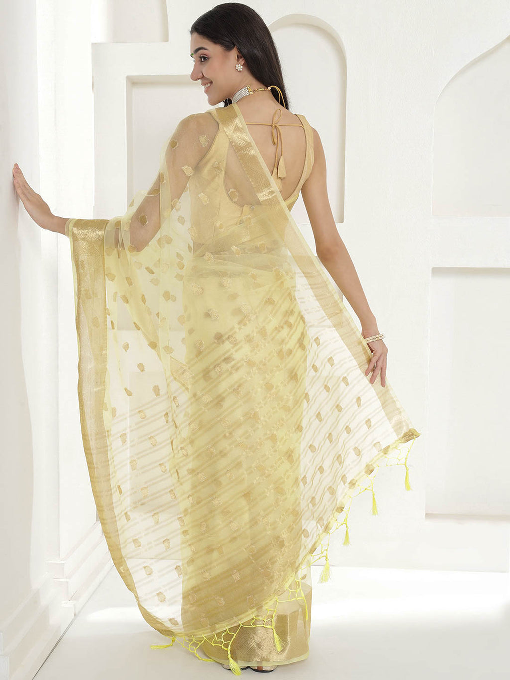 Banarasi Woven Organza Saree - Pale Yellow