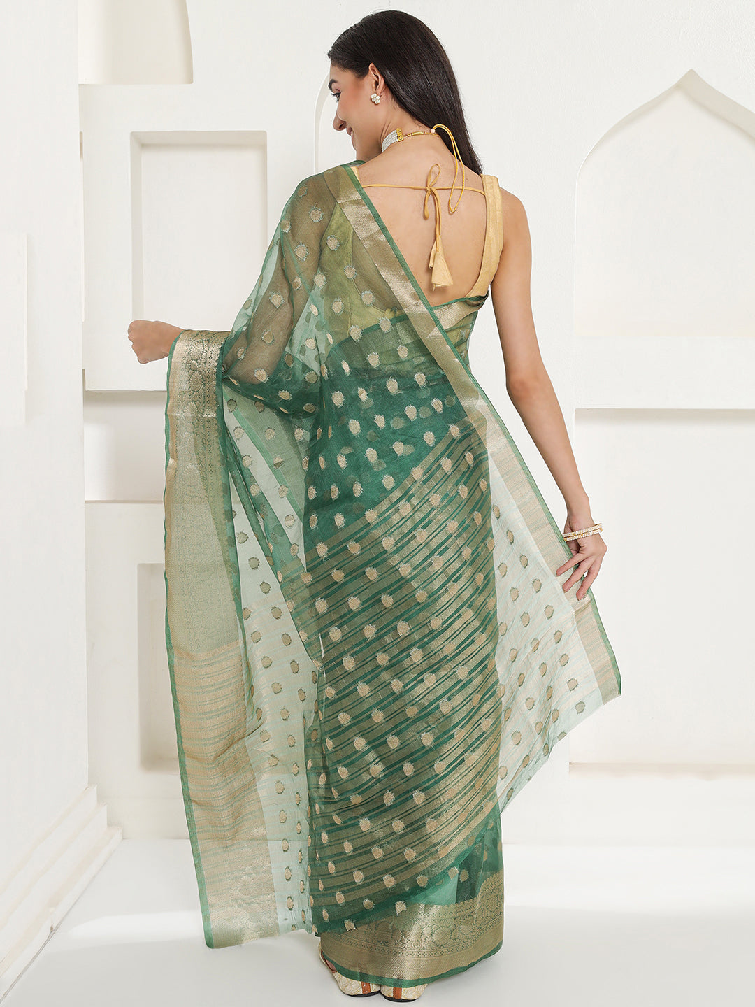 Banarasi Woven Organza Saree - Sacramento Green