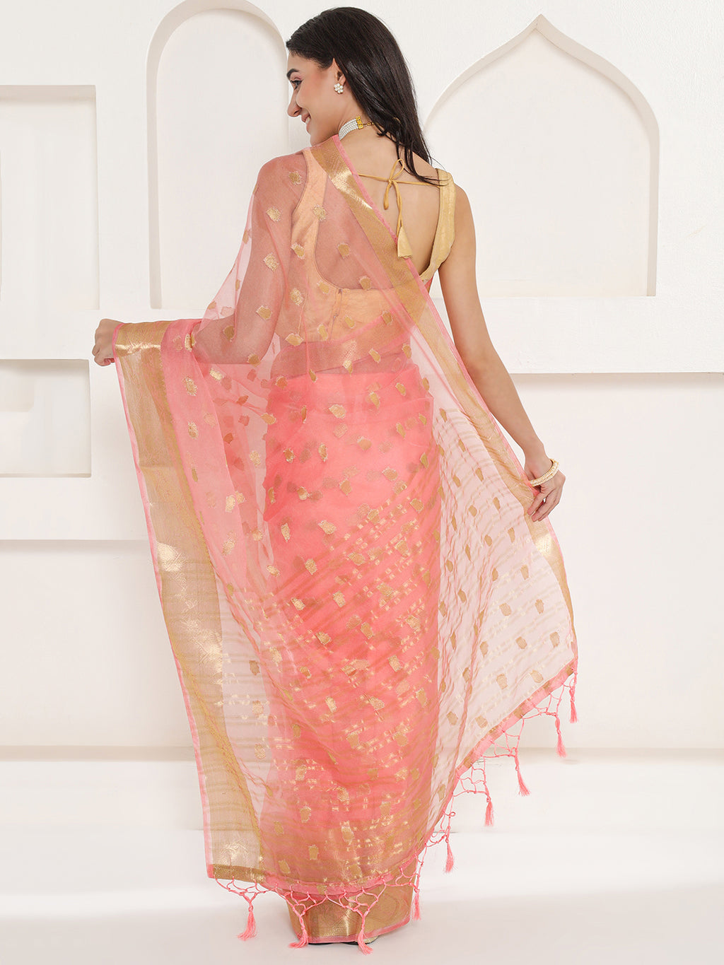 Banarasi Woven Organza Saree - Peach
