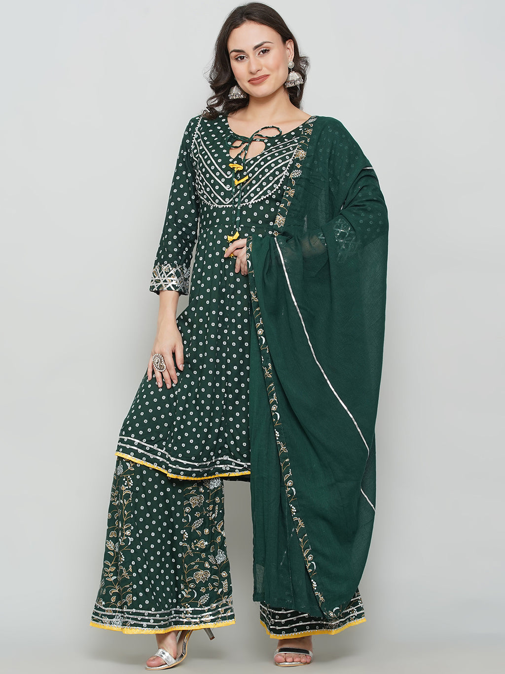 Gota Patti Sharara Suit Set - Dark Green