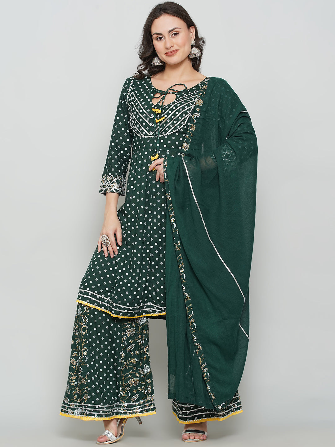 Gota Patti Sharara Suit Set - Dark Green