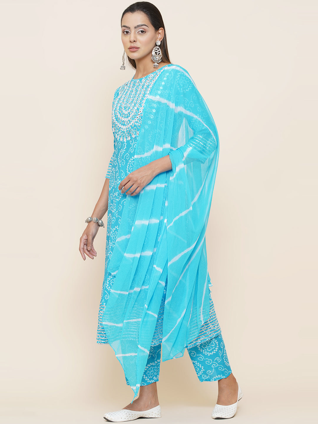 Gota Patti Mirrorwork Suit Set - Light Blue