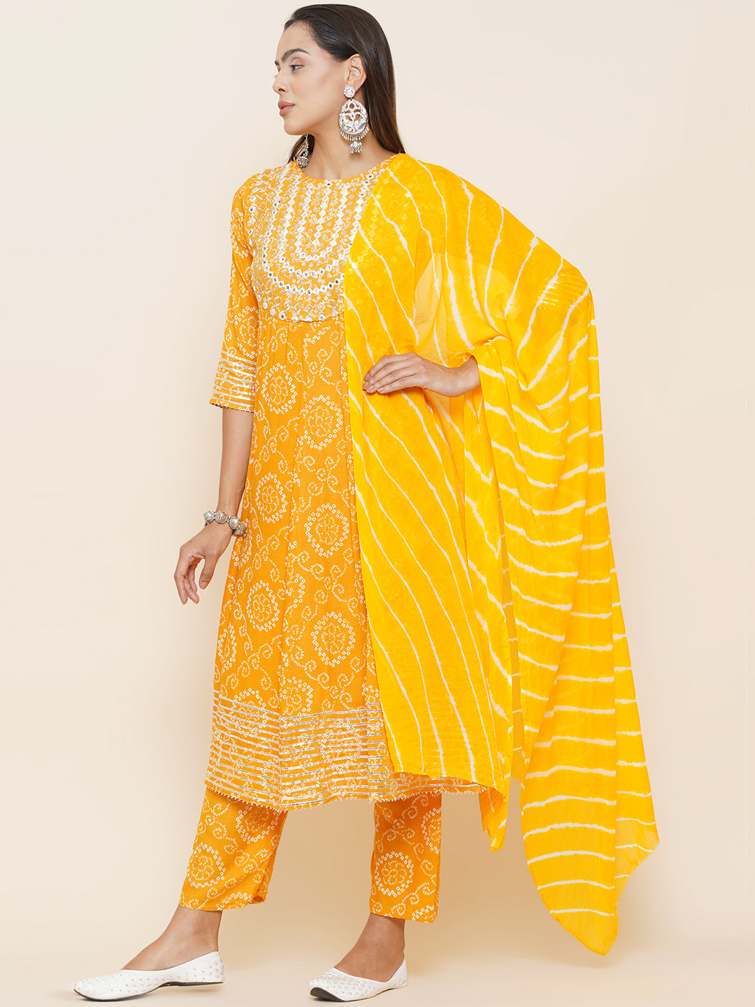 Gota Patti Mirrorwork Suit Set - Yellow
