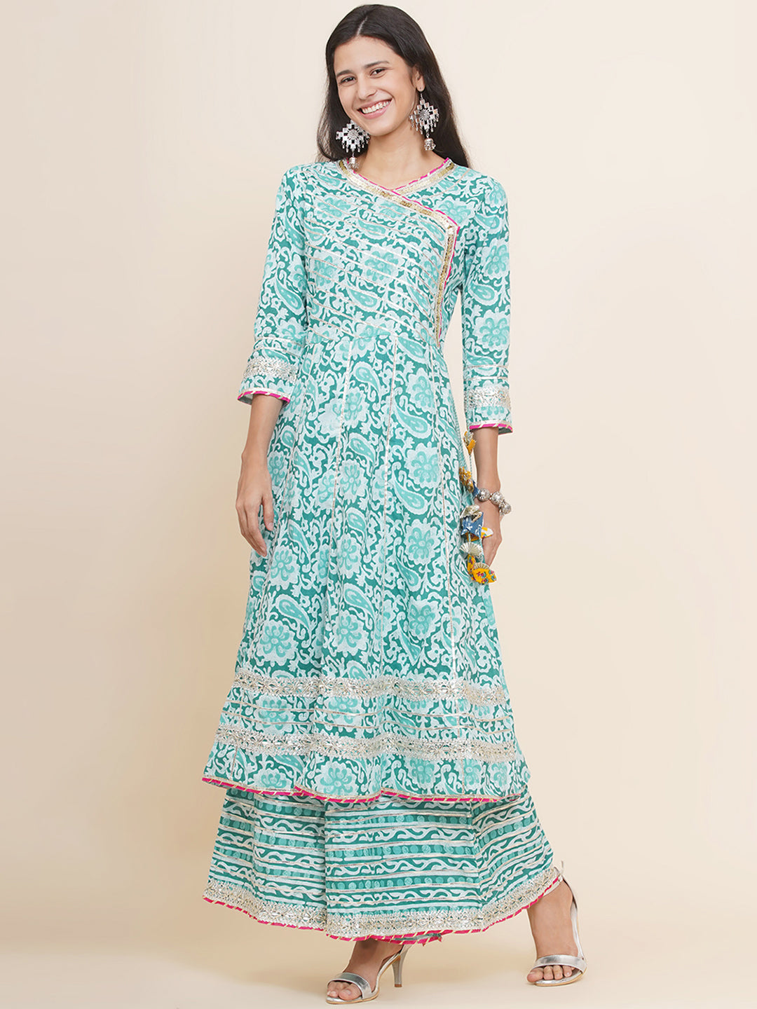 Angrakha Design Gota Patti Sharara Suit - Turquoise