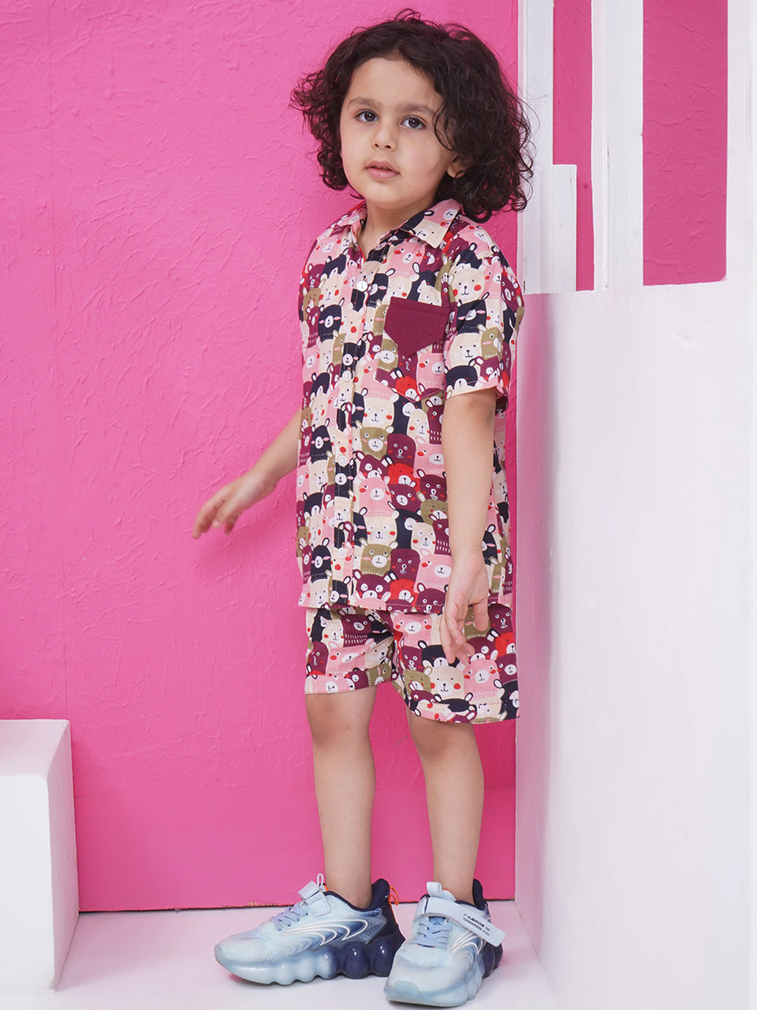 Boys Printed Short Set - Pink