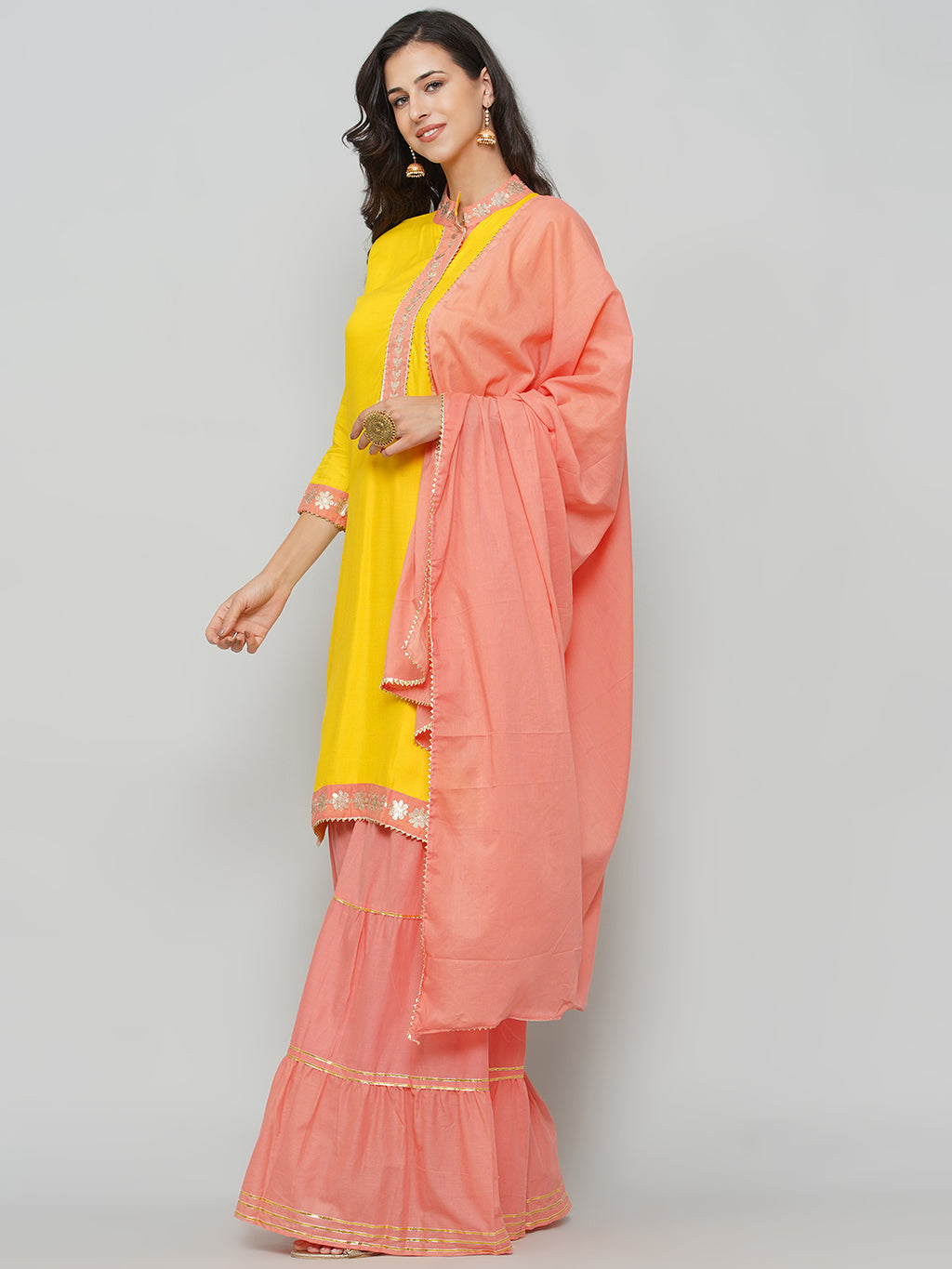 Gota Patti Sharara Suit Set - Yellow & Peach