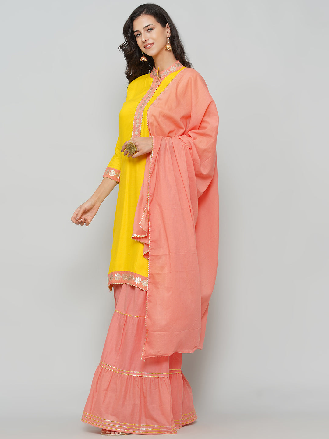 Gota Patti Sharara Suit Set - Yellow & Peach