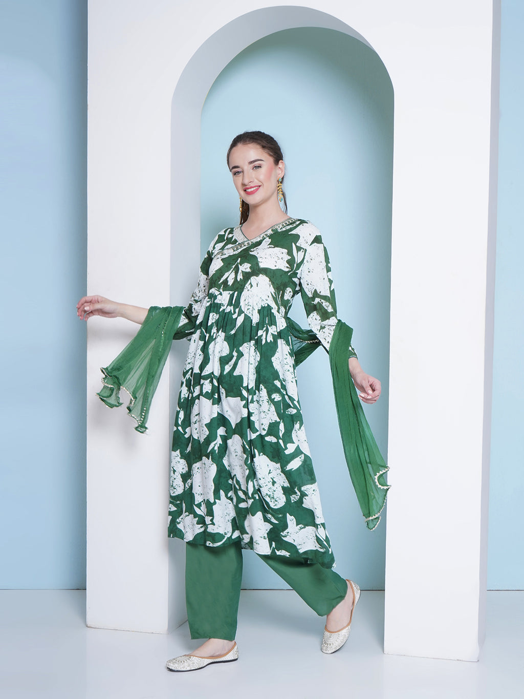 Floral Printed Suit Set - Green