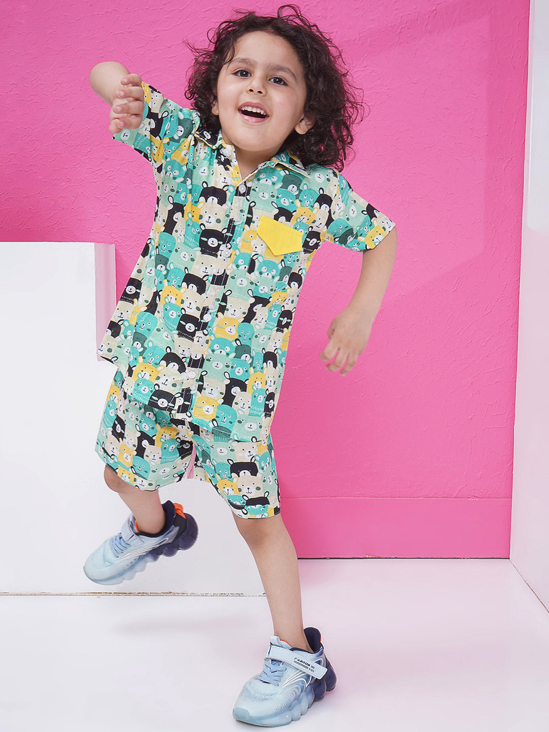 Boys Printed Short Set - Cyan