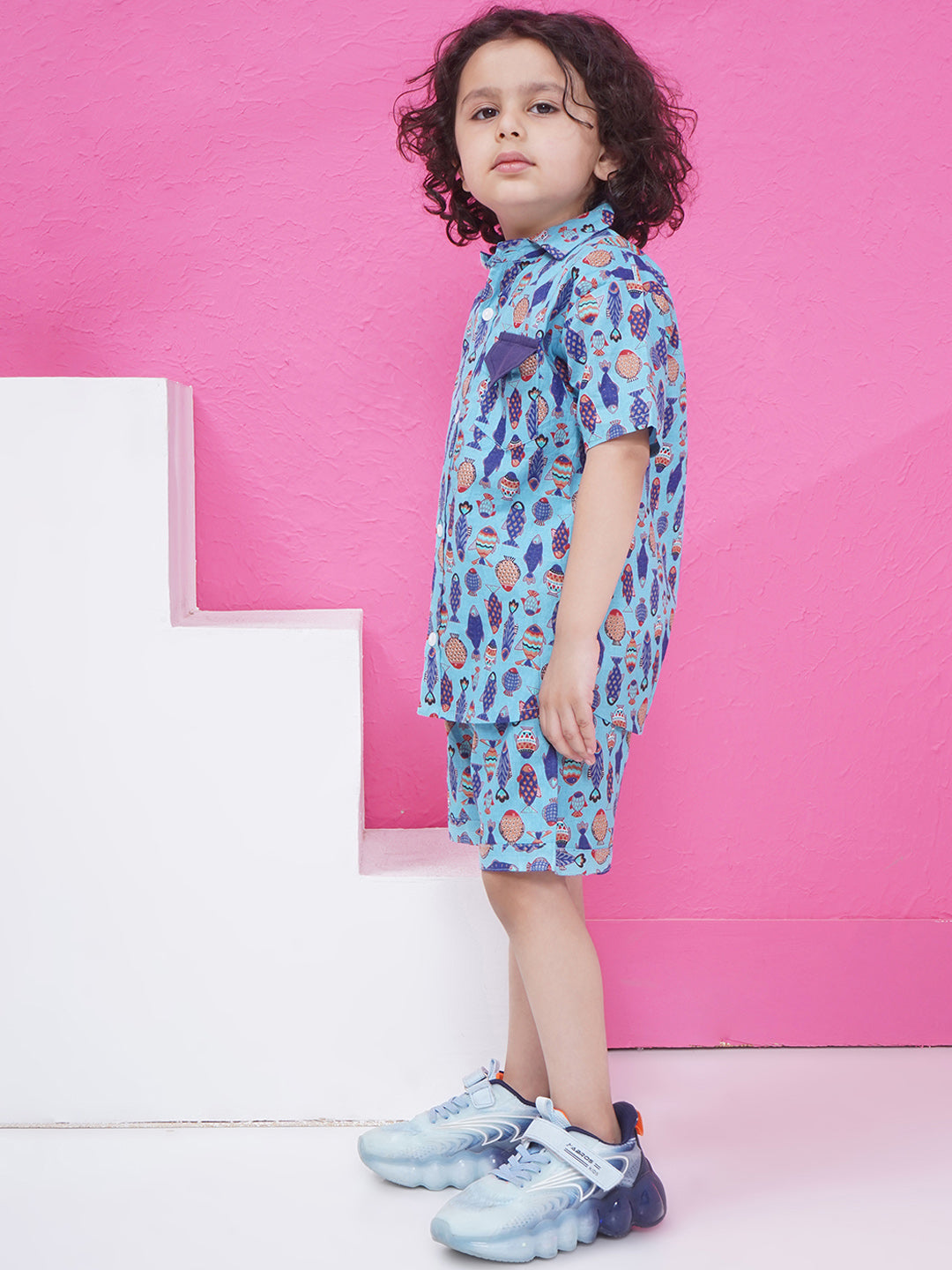Boys Printed Short Set - Light Blue