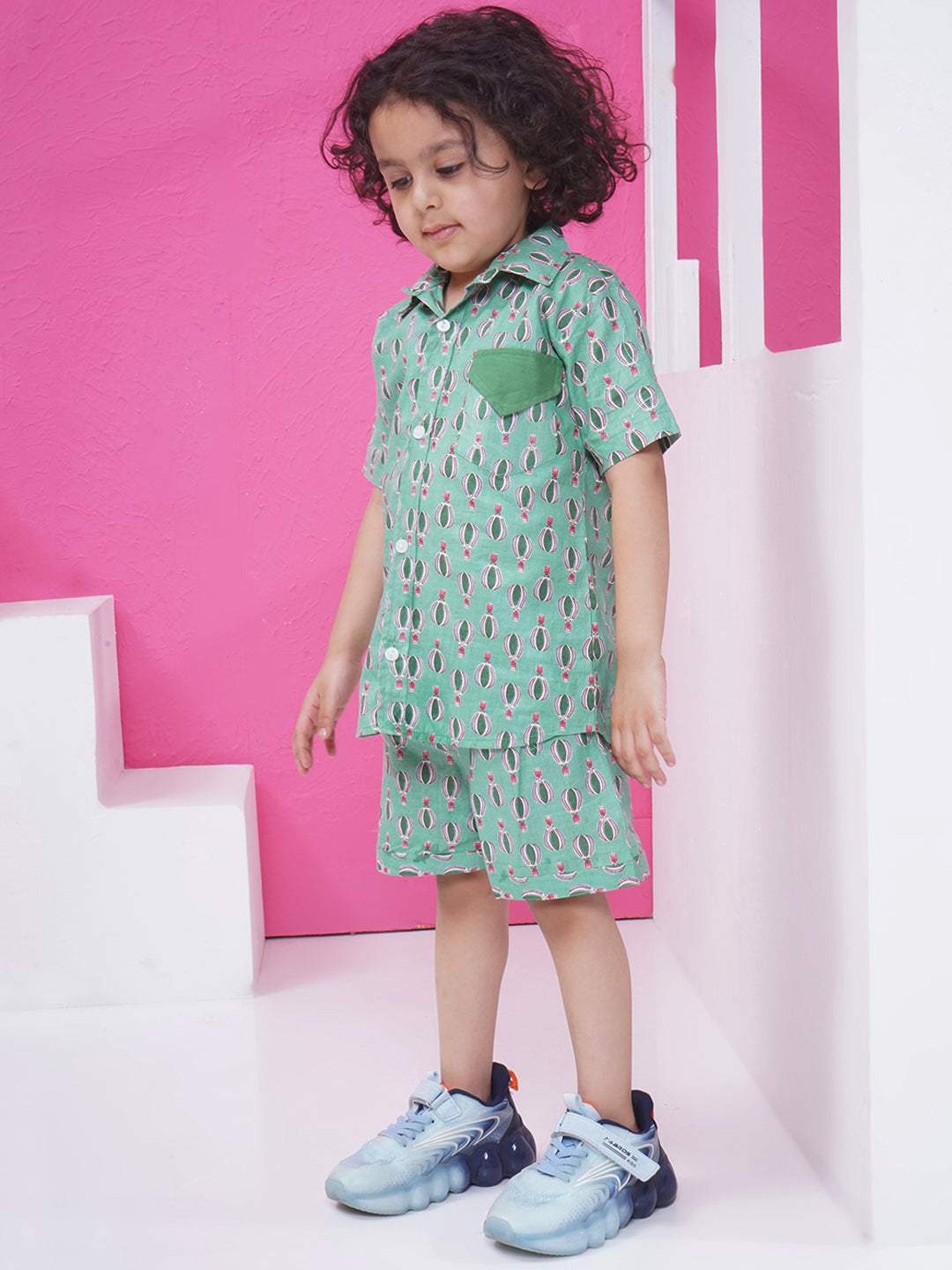 Boys Printed Short Set - Green