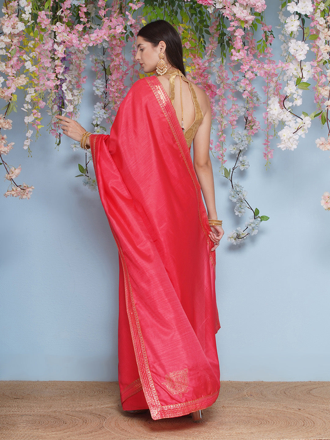 Svaroski Buta Silk Blend Saree - Hot Pink