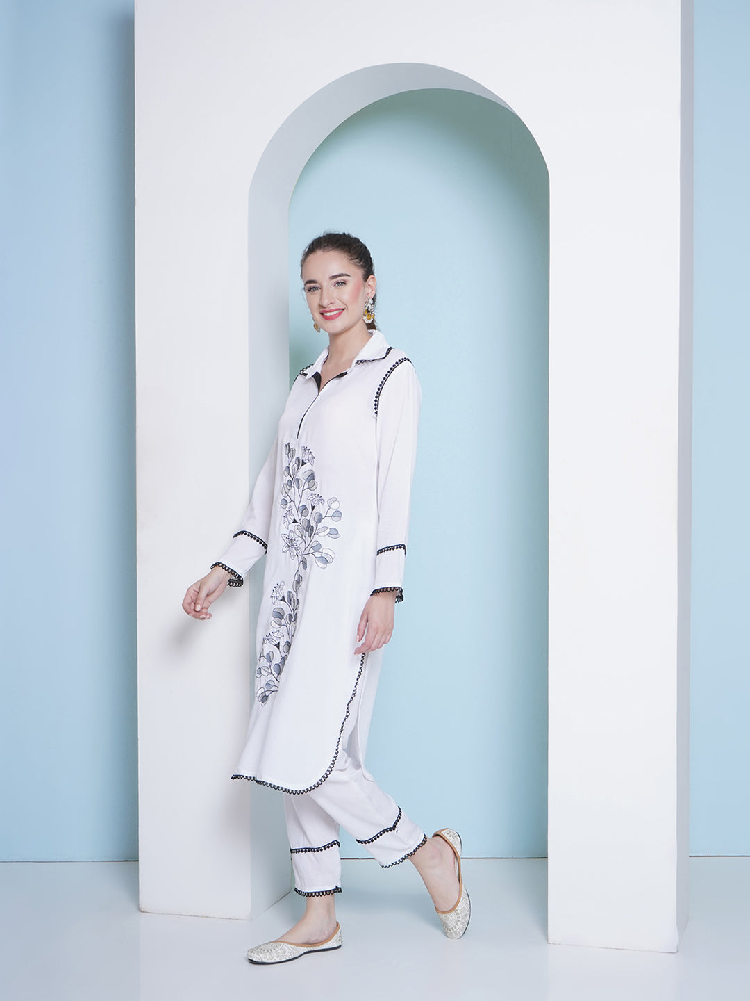 Embroidery Co-Ord Set - White