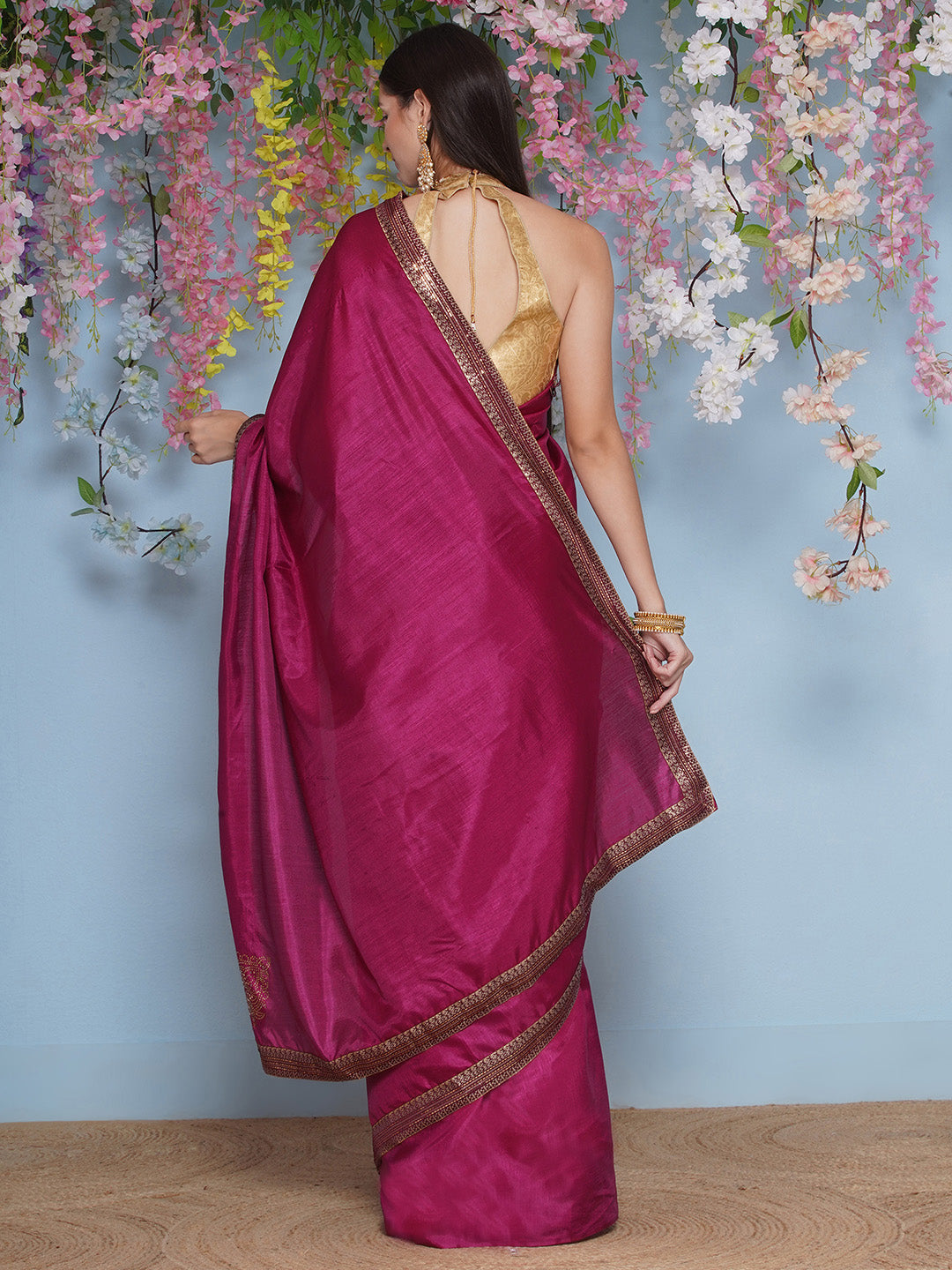 Svaroski Buta Silk Blend Saree - Wine