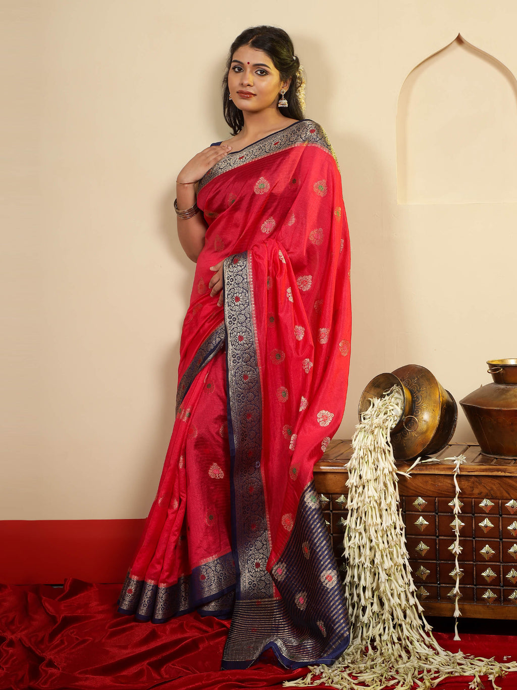 Mallika - Crimson & Navy Blue