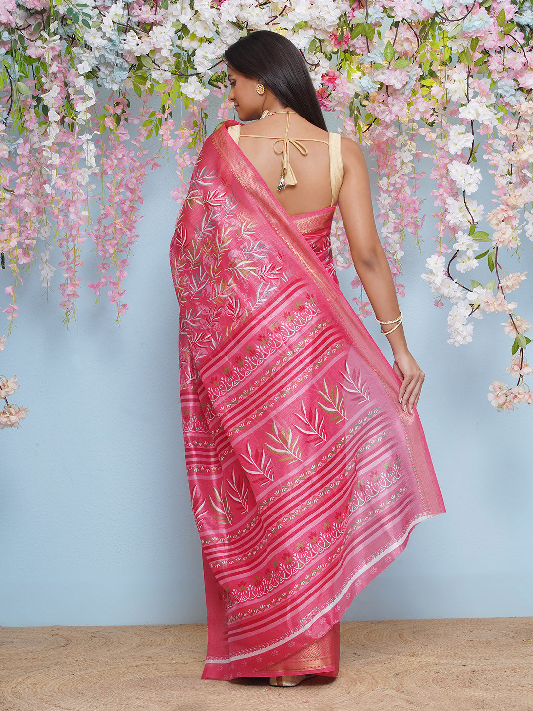 Cotton Silk Batik Print Saree - Pink