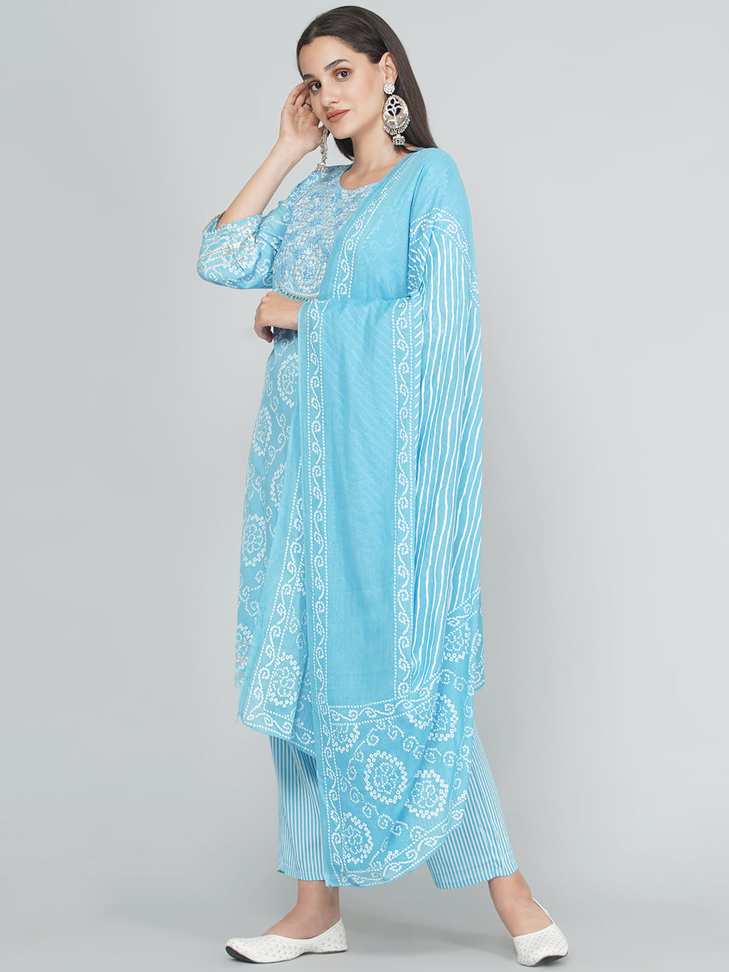 Gota Patti Bandhani Print Suit - Light Blue