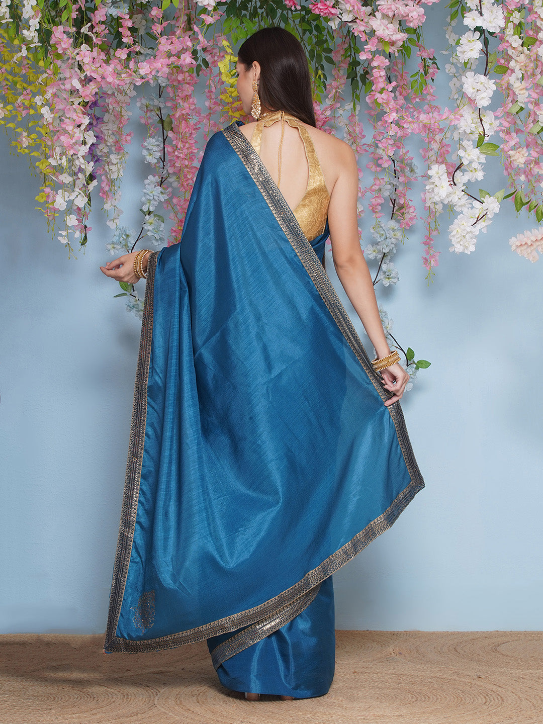 Svaroski Buta Silk Blend Saree - Azure Blue