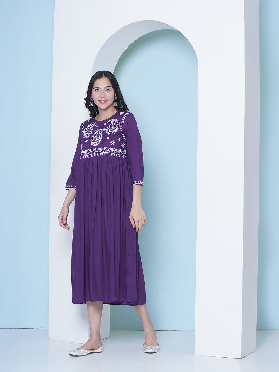 Embroidery Gown - Purple