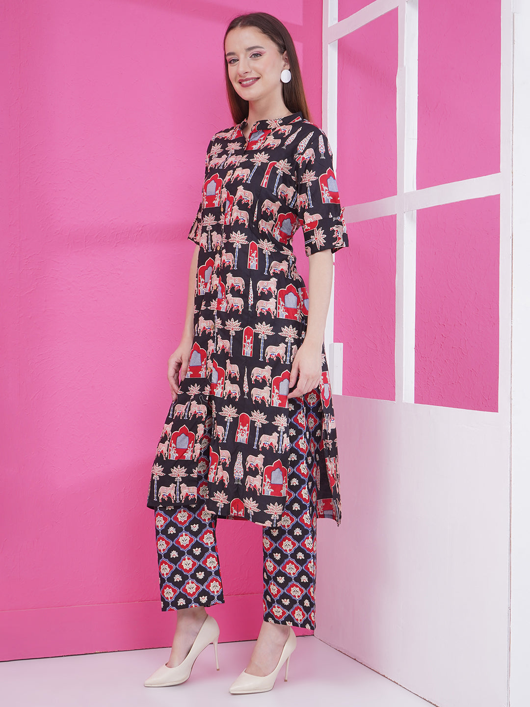 Motifs Printed Co-Ord Set - Black