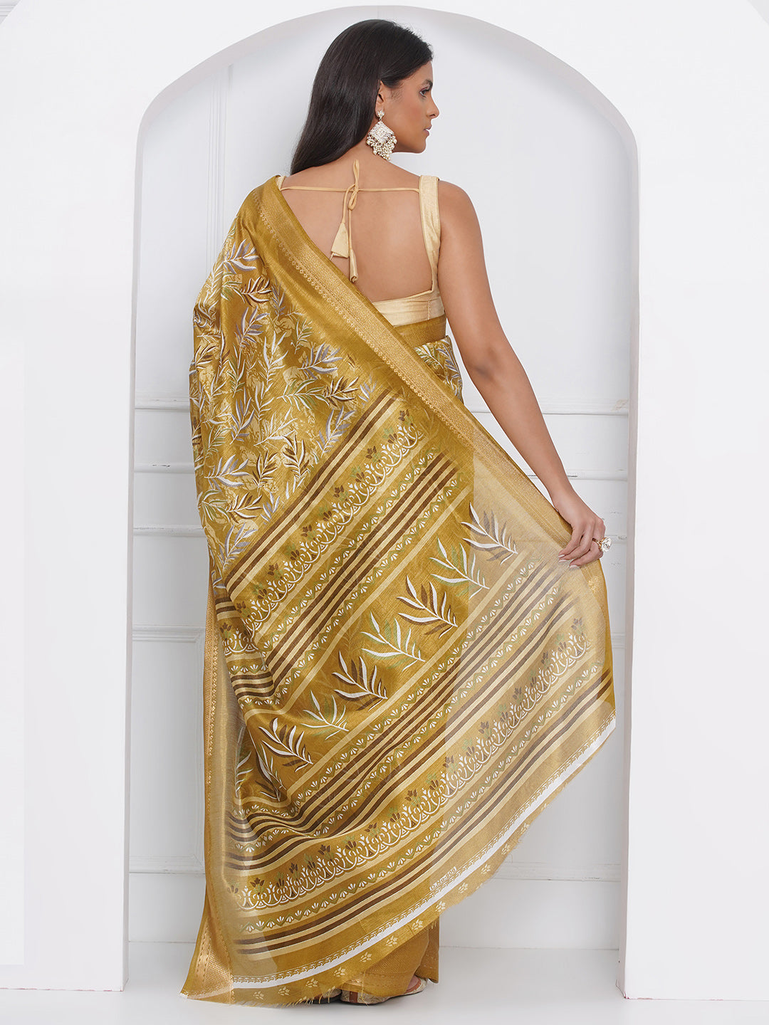 Cotton Silk Batik Print Saree - Gold