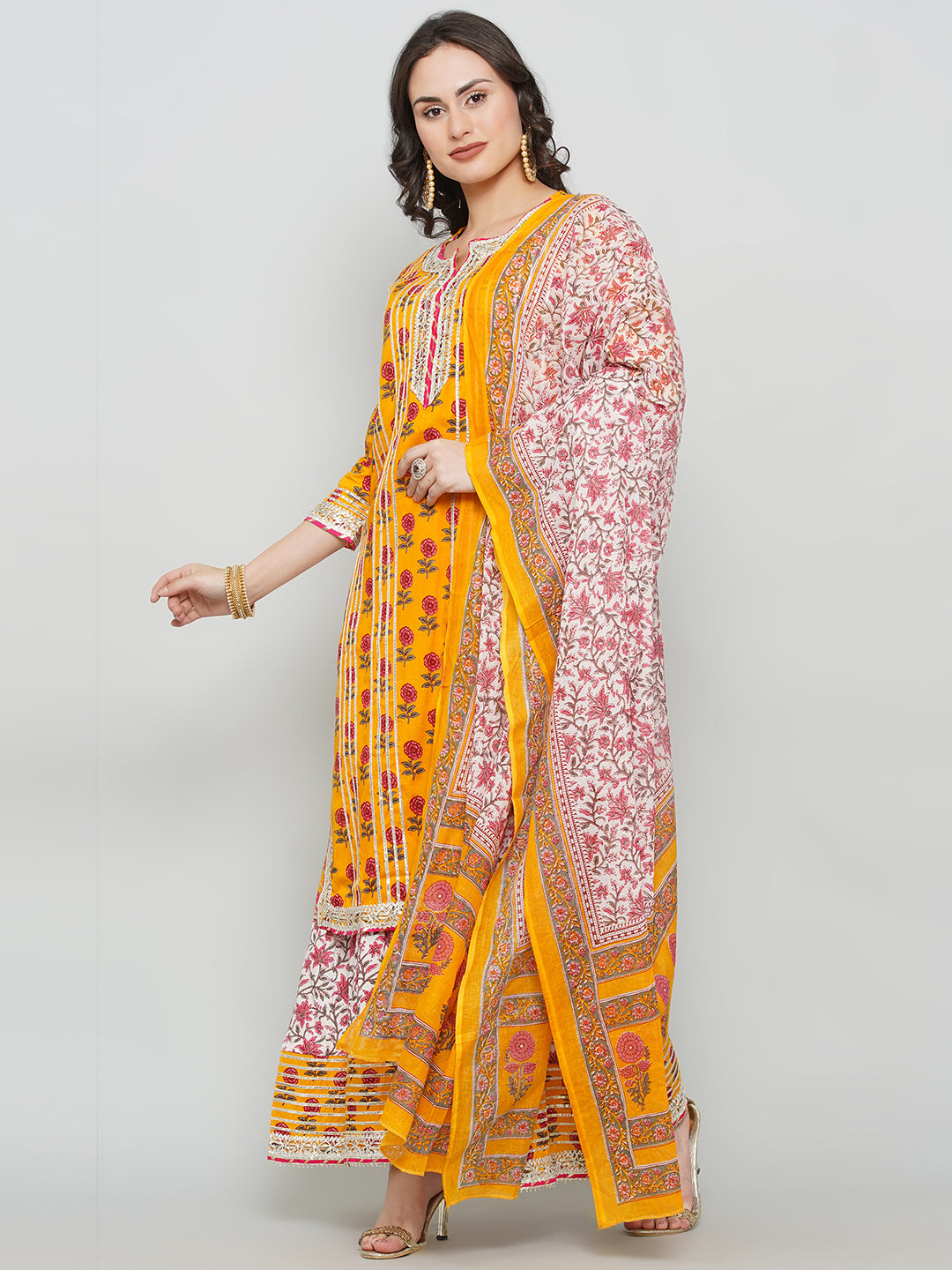 Yoke Design Gotta Patti Sharara Suit Set - Orange