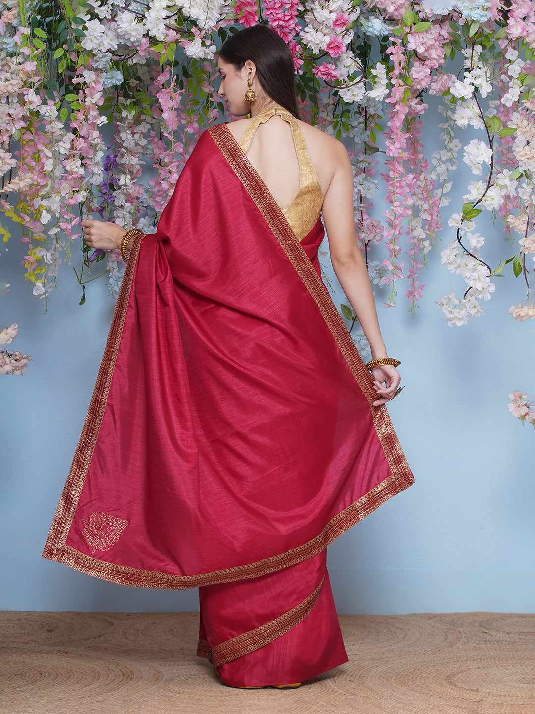 Svaroski Buta Silk Blend Saree - Crimson