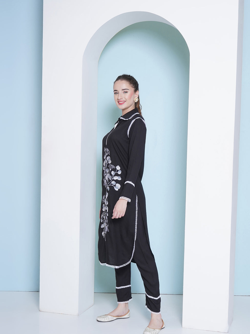 Embroidery Co-Ord Set - Black
