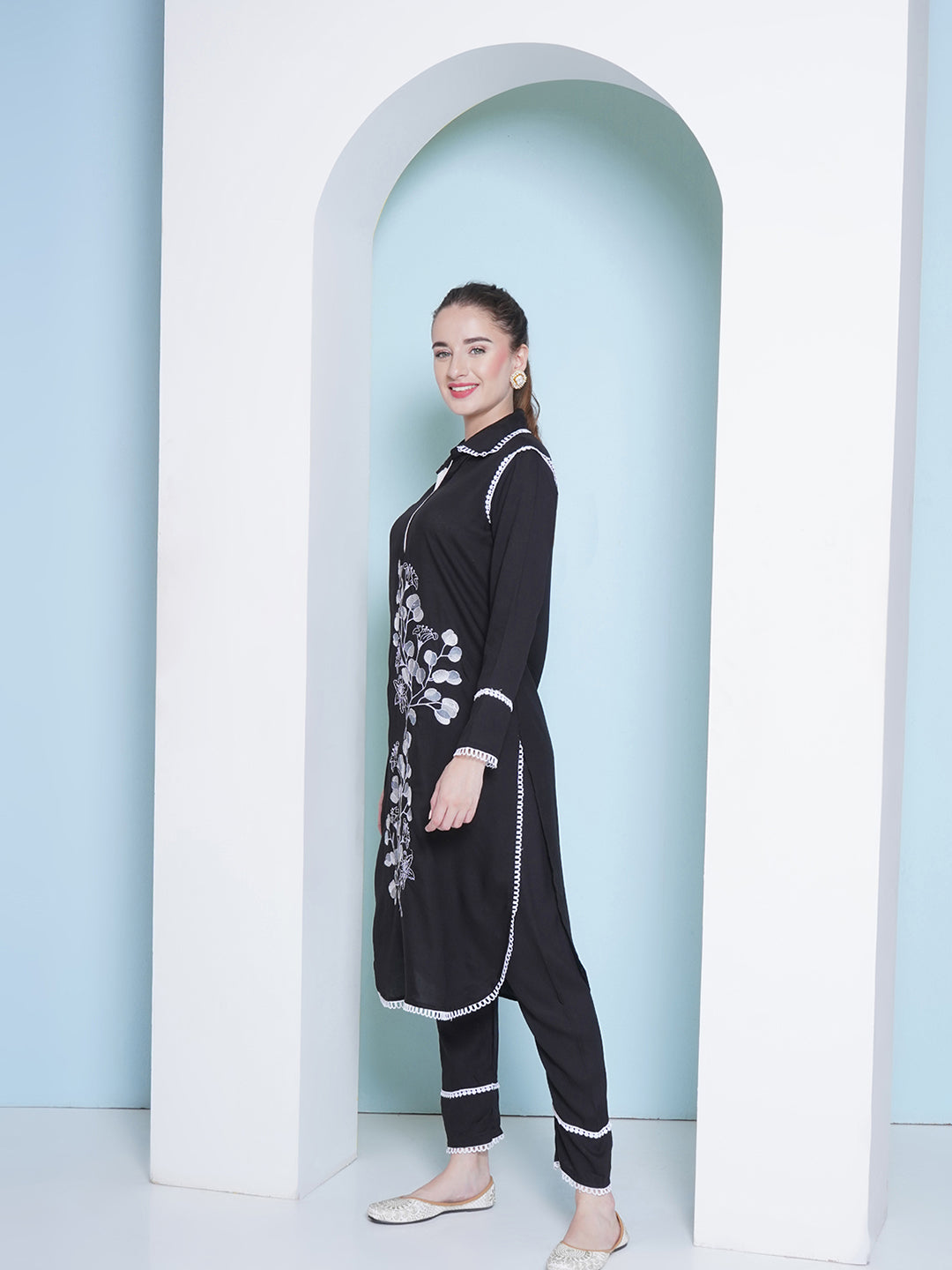Embroidery Co-Ord Set - Black