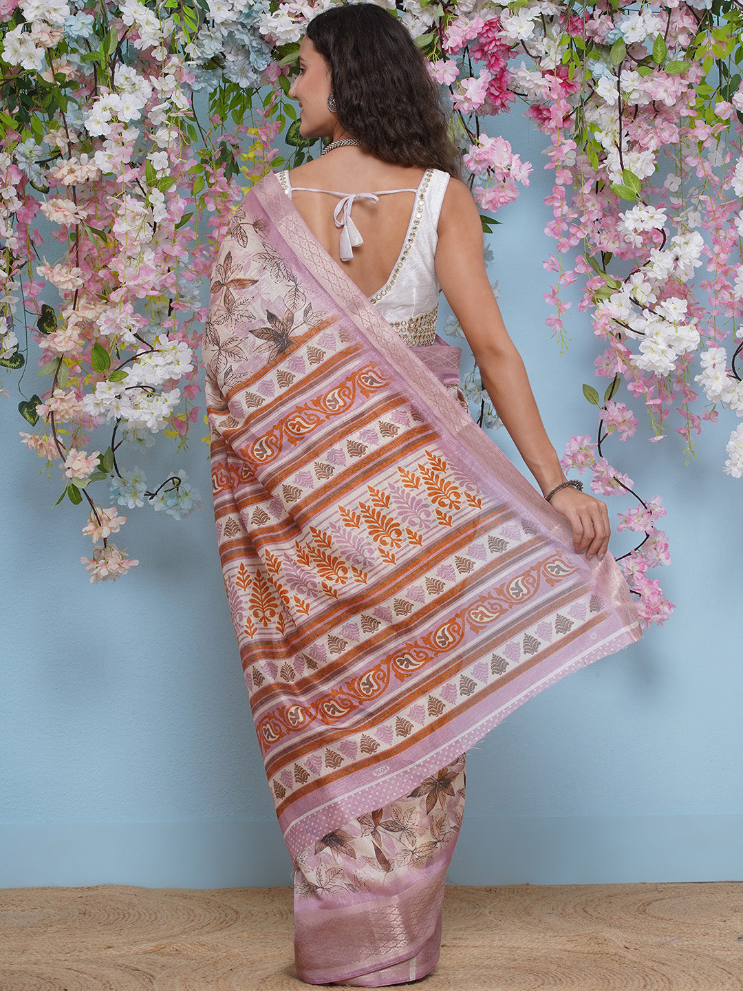 Cotton Silk Jacobean Pattern Saree - Baby Pink