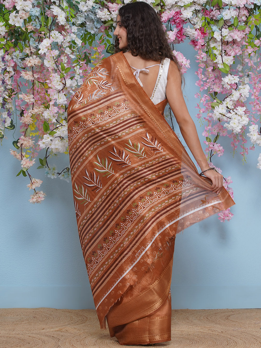 Cotton Silk Batik Print Saree - Bronze