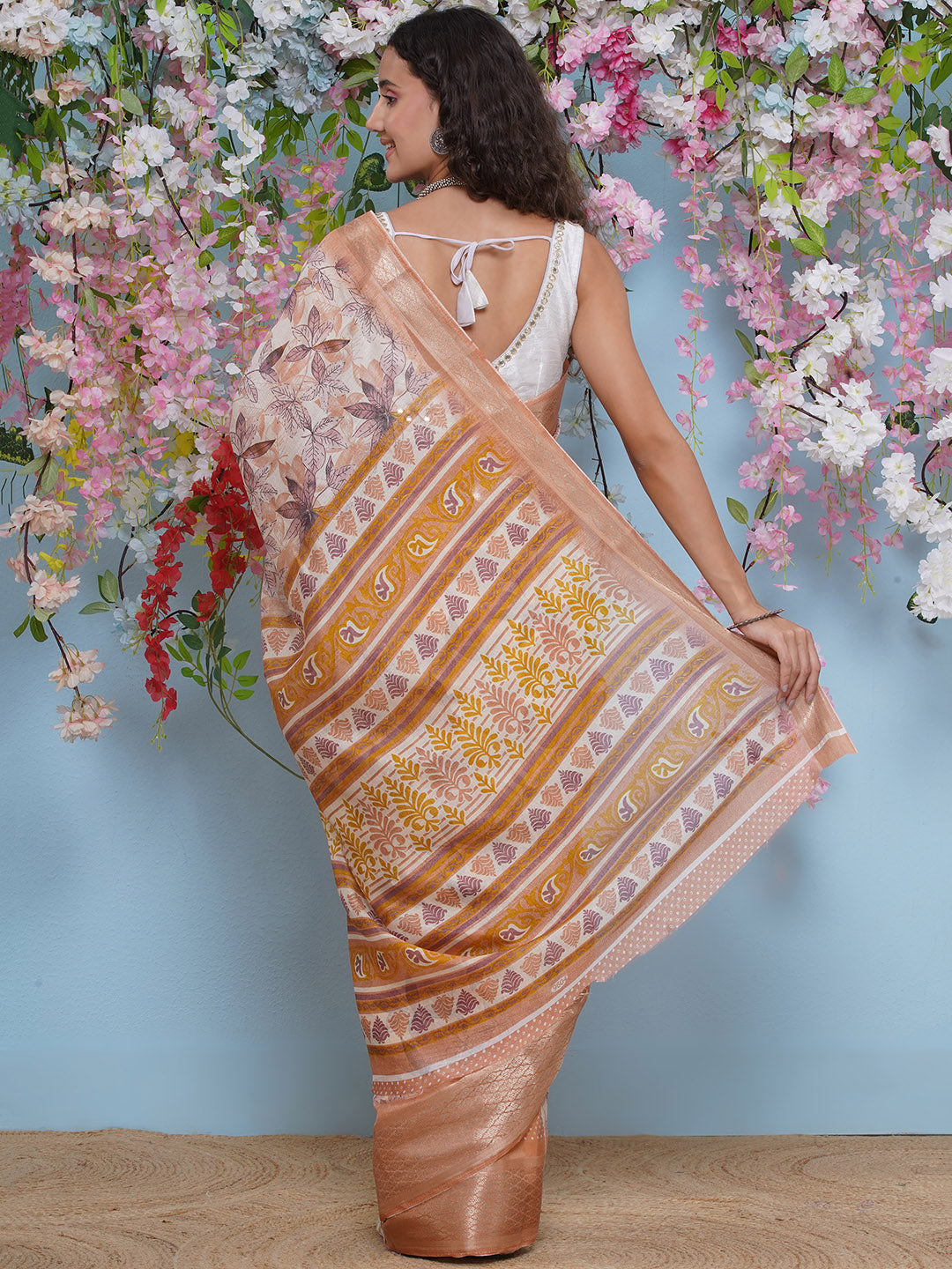 Cotton Silk Jacobean Pattern Saree - Orange