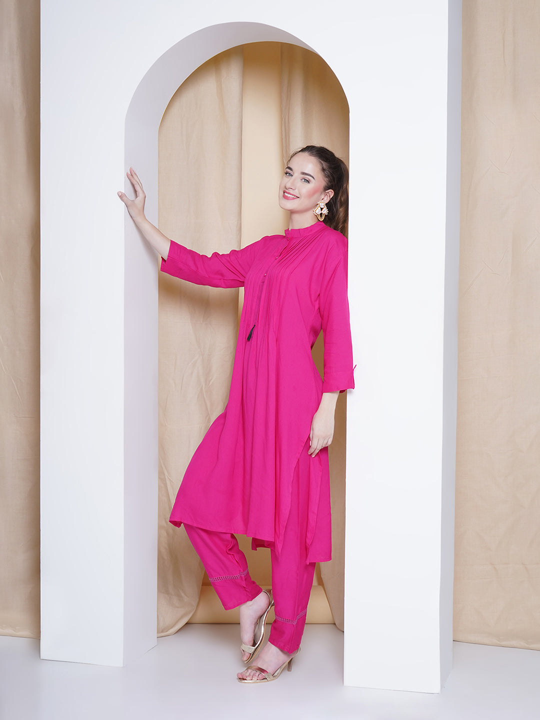 Rayon Co-ord Set - Magenta Pink