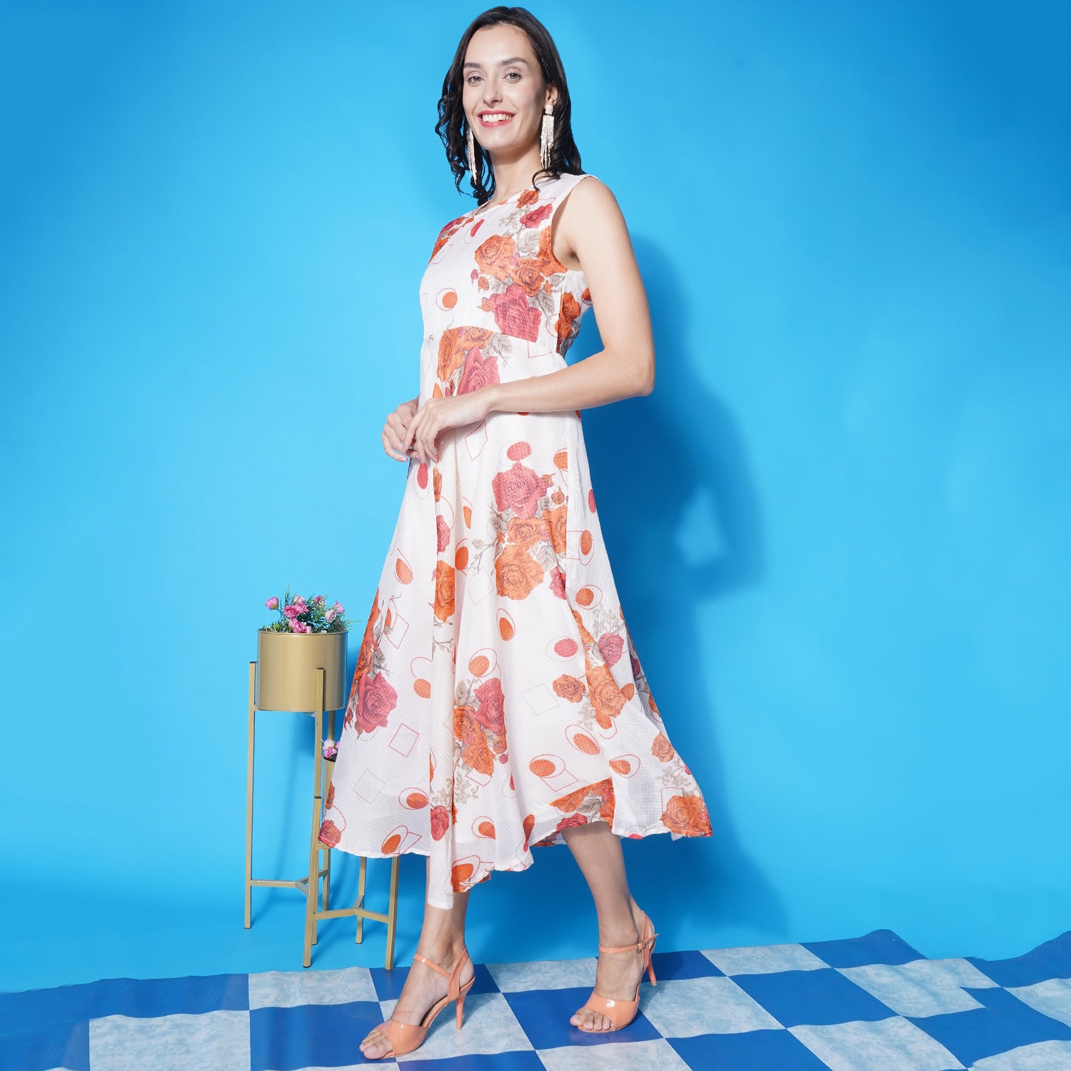 Floral Kota Doria Dress